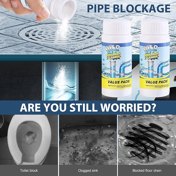 Wild Tornado Pipe Dredge, Powerful Sink and Drain Cleaner Powder, Wild Tornado Sink and Drain Cleaner for Kitchen Toilet Pipeline Quick Cleaning Tool (2PCS)