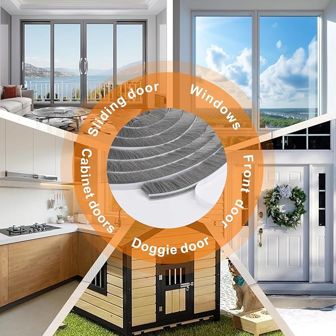 Bruiefpap 39.4FT Weather Stripping for Doors and Windows, Self-Adhesive Window Insulation for Winter, Weatherstrip for Draft Stopper, Soundproofing, Dustproof, 0.35'' Wide x 0.2'' Thick, Grey
