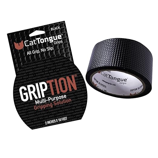 CATTONGUE GRIPS Non-Abrasive Grip Tape Wrap - 2” Thick Heavy-Duty, Waterproof Anti-Slip Tape for Wrapping Tools, Bats, Gym Equipment - Indoor & Outdoor Anti-Slip Solution (Black, 10ft)