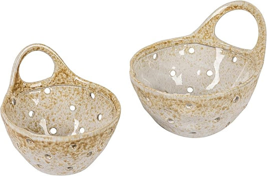 Creative Co-Op Stoneware Colanders with Handles, Set of 2