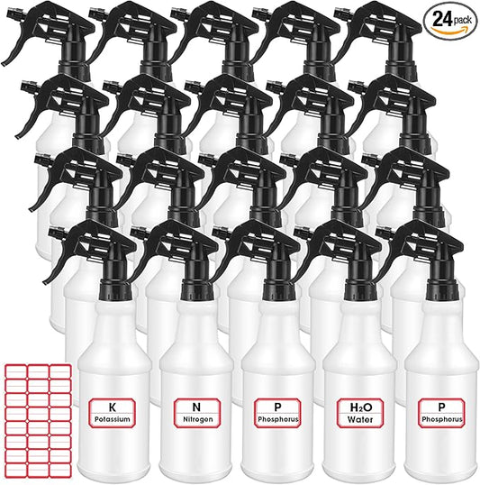 Gerrii 24 Pcs 24oz Plastic Spray Bottle Bulk, Empty Refillable Squirt Bottles for Cleaning Solution, Leak Proof Water Spray Bottle with Adjustable Nozzle and Sticker Commercial Supplies (Black)