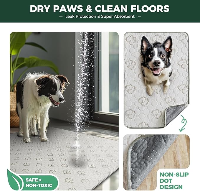 FXW Washable Pee Pads for Dogs, Puppy Pads with Super Absorbent, Specifically Designed for Potty Training, 30" x 75" Rectangle, Khaki, 2 Packs