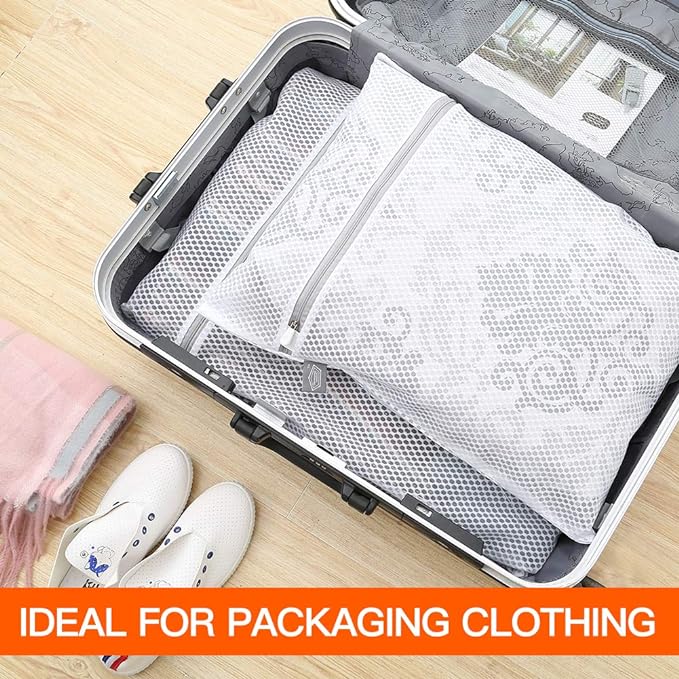 Kimmama Laundry Mesh Wash Bags, Lingerie Bags for Washing Delicates, Mesh Laundry Bags for Washing Machine, White Net, Grey Zipper, 2XL, 2L & 1M