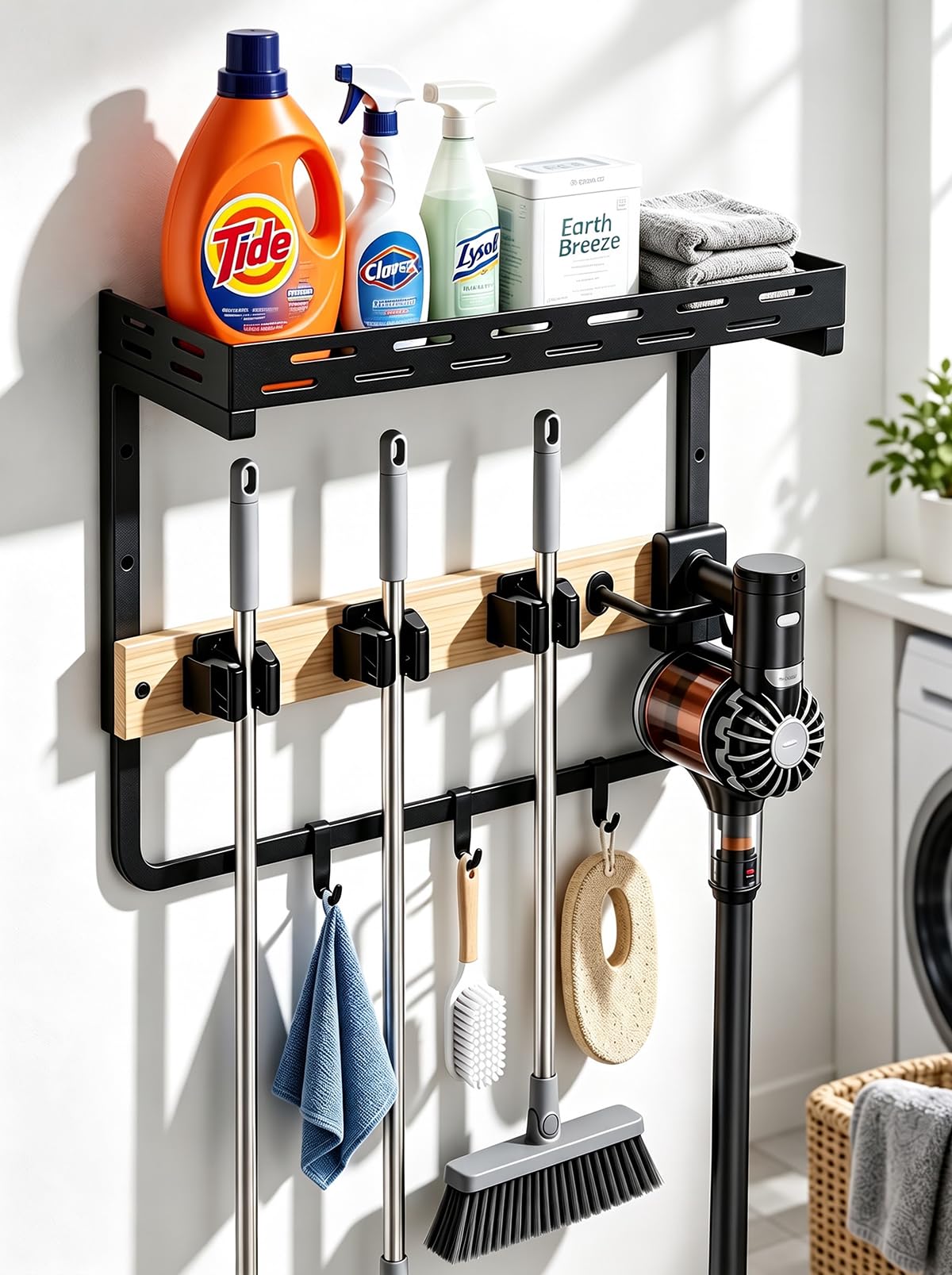 Broom Holder Wall Mount,16.6" Small Mop Tool Organizer - Image 1