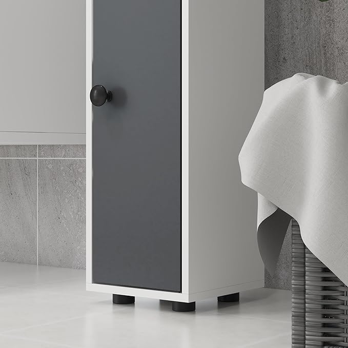 kleankin Narrow Tall Bathroom Storage Cabinet, 71" Slim Freestanding Bathroom Cabinet with Drawer, Open Shelves, 2 Doors and Adjustable Shelves for Small Spaces, Gray