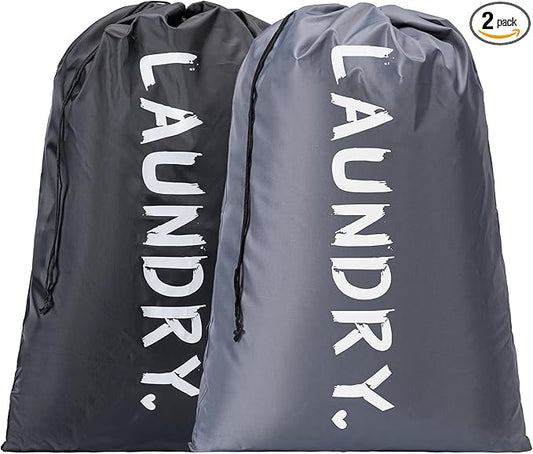 2 Pack 28" x 40"Travel Laundry Bag, Machine Washable Dirty Clothes Organizer with Drawstring,Large Enough to Hold 4 Loads of Laundry, Easy Fit a Laundry Hamper or Basket Travel Essentials