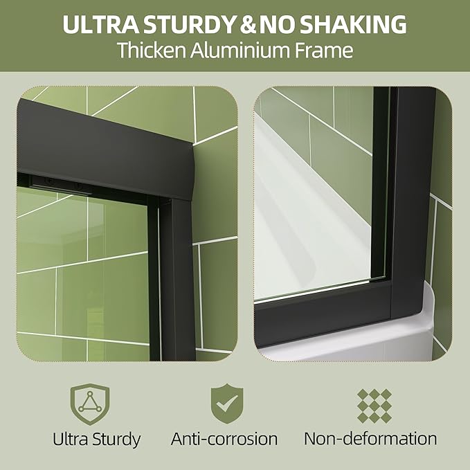 GETPRO Shower Door Double Sliding 62-66 in. W x 72 in. H Semi-Frameless Bypasss Bathroom Glass Shower Sliding Doors 1/4 inch Clear Tempered Glass Door for Walk-in Shower Matte Black
