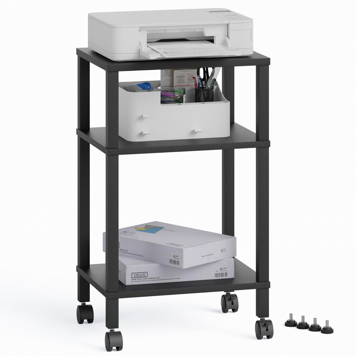 3-Tier Printer Stand with Storage, Mobile Printer Cart - Image 1