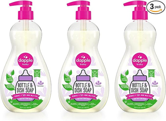 Dapple Baby Bottle Soap, Hypoallergenic Dish Soap for Baby Bottles, Powered by Plants, Lavender, 16.9 Fl Oz (Pack of 3)