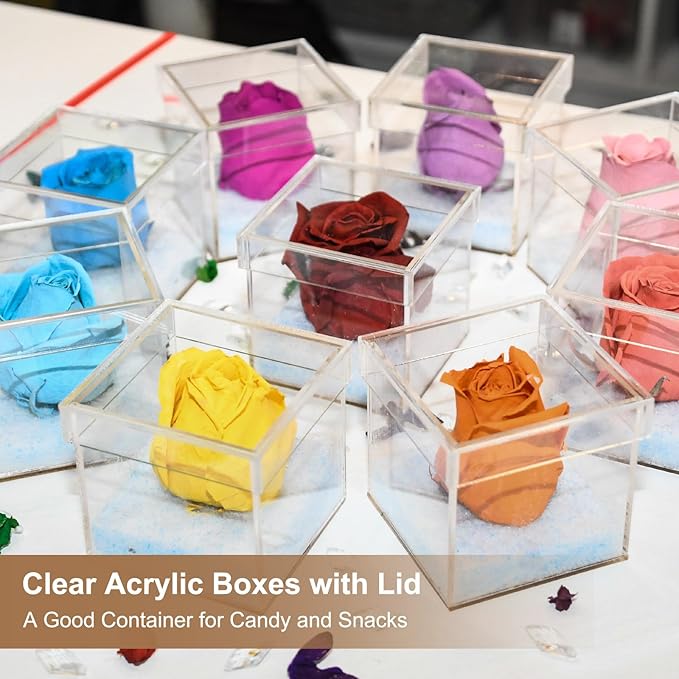Acrylic Box with Lid, 2.95 x 2.95 x 2.95 in Acrylic Display Case Plastic Square Cube Container Storage Holder Stackable Bins for Cosmetic Collectible Candy Jewelry(2 Pack, Clear)