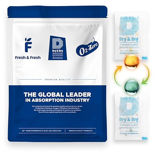 Dry & Dry Indicating Silica Gel Packets Desiccants - Food Safe Silica Packs, Silica Gel Packets, Desiccant Packs for Food Storage - Orange & White - 100 Packets (5 Gram)