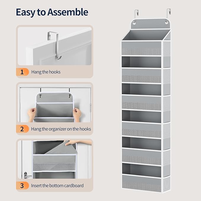 Yecaye Over Door Organizer, 60 lbs Load Capacity, Metal Hanging Storage with 6 Shelves for Toys, Bathroom, Nursery, Dorm Room, Grey,1Pc