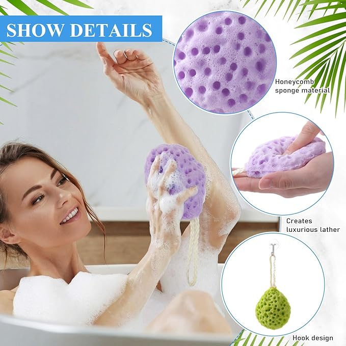6 Pcs Bath Sponge Deep Cleansing Body Loofah Gentle and Deep Exfoliating Body Scrubber Bath Accessories Men Women Baby Sponge for Bathing Shower (Stylish Color)
