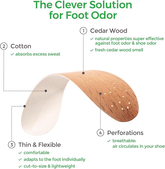 Zederna Cedar Wood Shoe Insoles 1 Pair, Cedar/RedUS M 10.5/W 12/EU 44