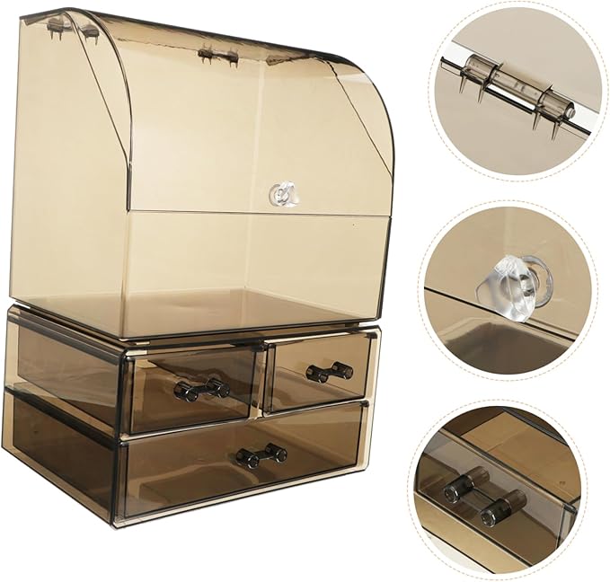 Baluue Tabletop Acrylic Storage Box for Cosmetics Makeup Organizer Cover Large Capacity Drawer Type for Dressing Tables and
