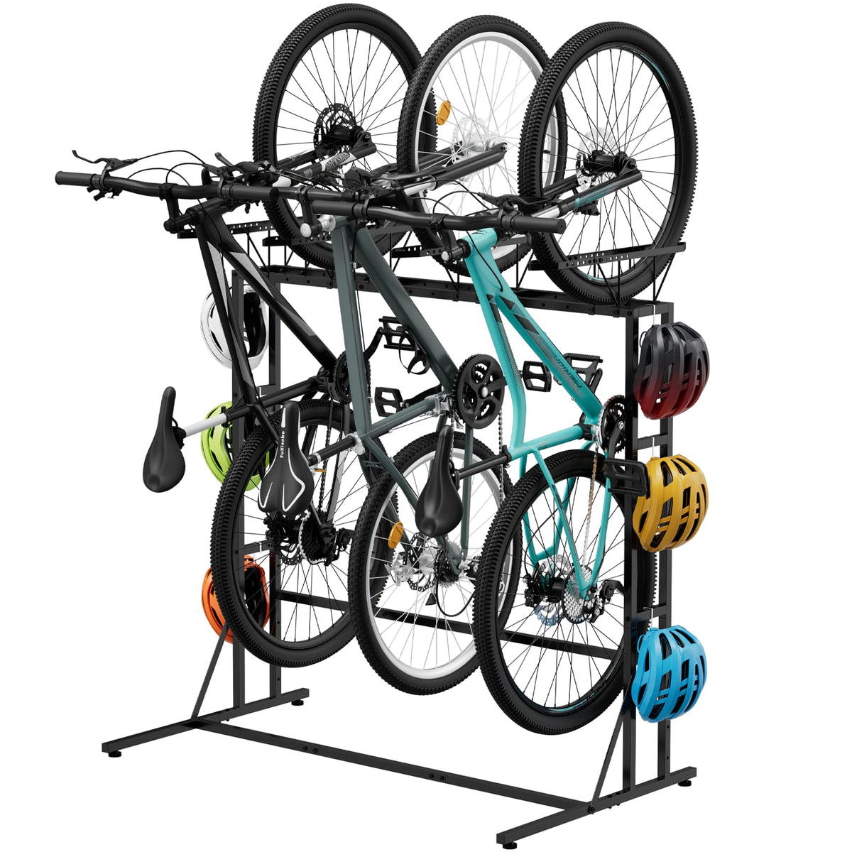 Vertical Bike Stand, Free Standing Bike Rack Garage with 6 Hooks - Image 1
