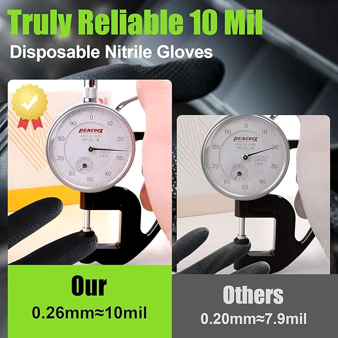 TREEGO 10 Mil Black Nitrile Gloves Bulk Case, 1000 Count Medium — Heavy Duty Diamond Grip, Latex Free Disposable Gloves for Automotive, Industrial, Warehouse & Shop Use
