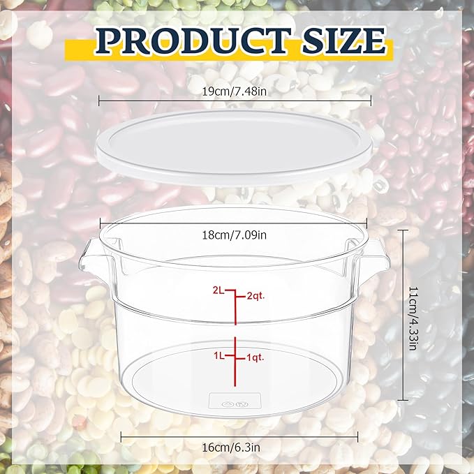 4 Pcs Dough Proofing Bucket with Lid, Round Food Storage Container 2 Qt Dough Bucket Clear Translucent Containers with Red Scale(White)