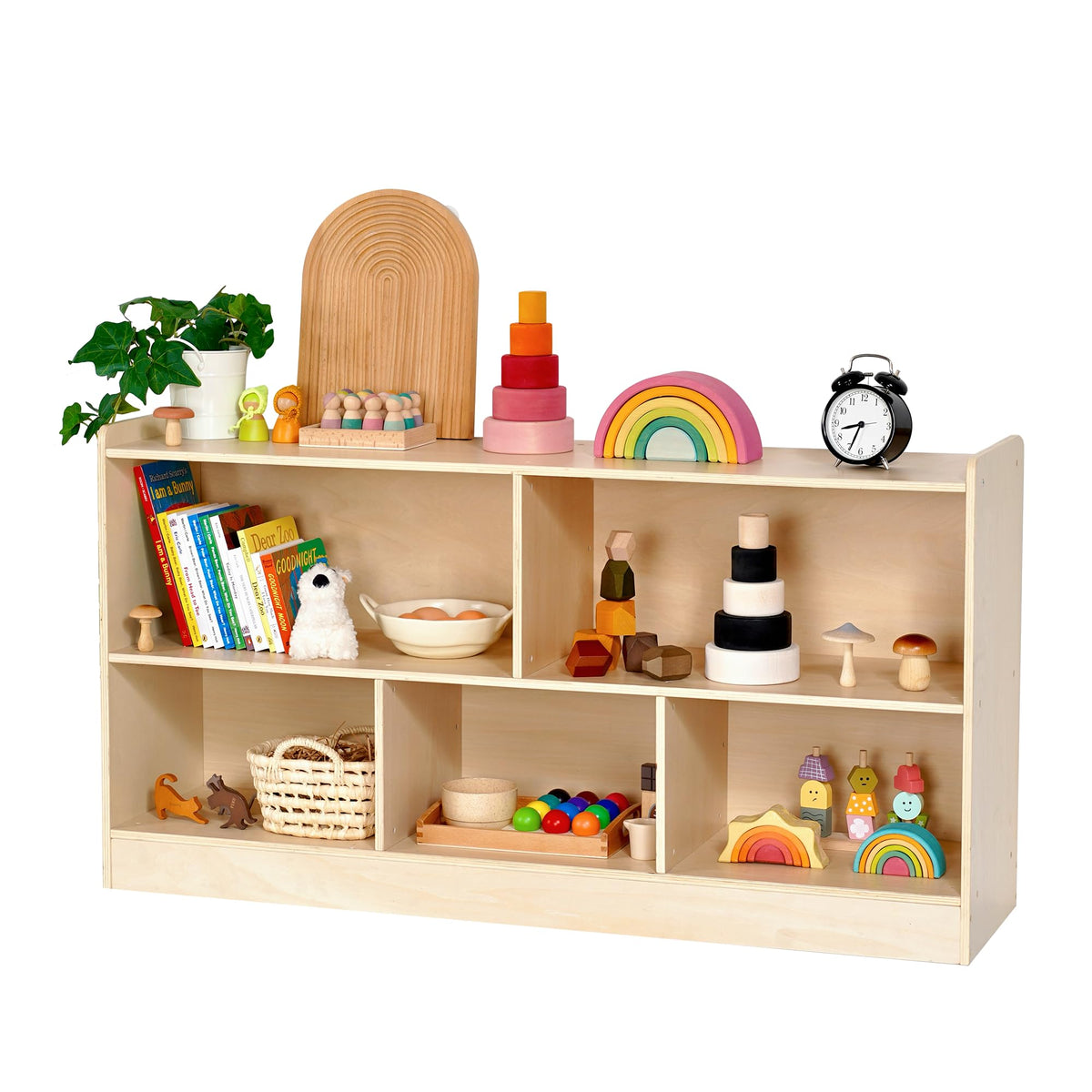 Montessori Book and Toy Shelf for Kids, 5-Section Organizer - Image 1