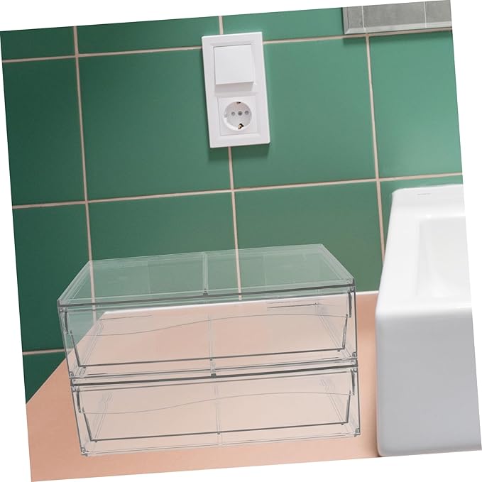 2pcs Acrylic Drawer-type Cosmetic Organizer Box for Makeup Storage Transparent Removable Stackable Design for Bathroom and Vanity for Neat and Orderly Space