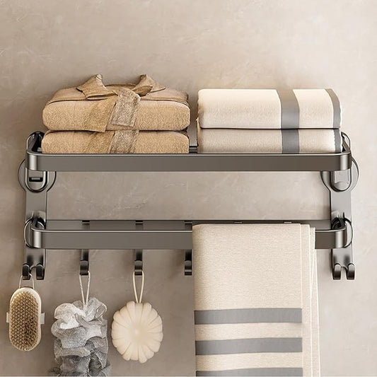 Aluminum Alloy Suction Cup Towel Rack, Bathroom Storage Shelf, No-Drill Mounting (Large)