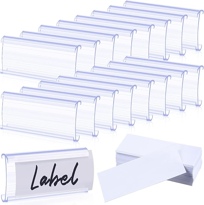 Yulejo 300 Pieces Wire Shelf Label Holders Wire Label Holder Plastic Shelf Tags for Shelving Clips with Paper Inserts, Compatible with 1-1/4 Inch Shelves
