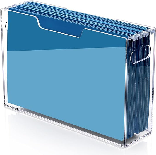 DINGHUO DNGHUO Acrylic Hanging File Organizer Box, Legal Size Clear File Storage Box with Handles, Portable Filing Holder for Desk, Home Office, School -1 Pack