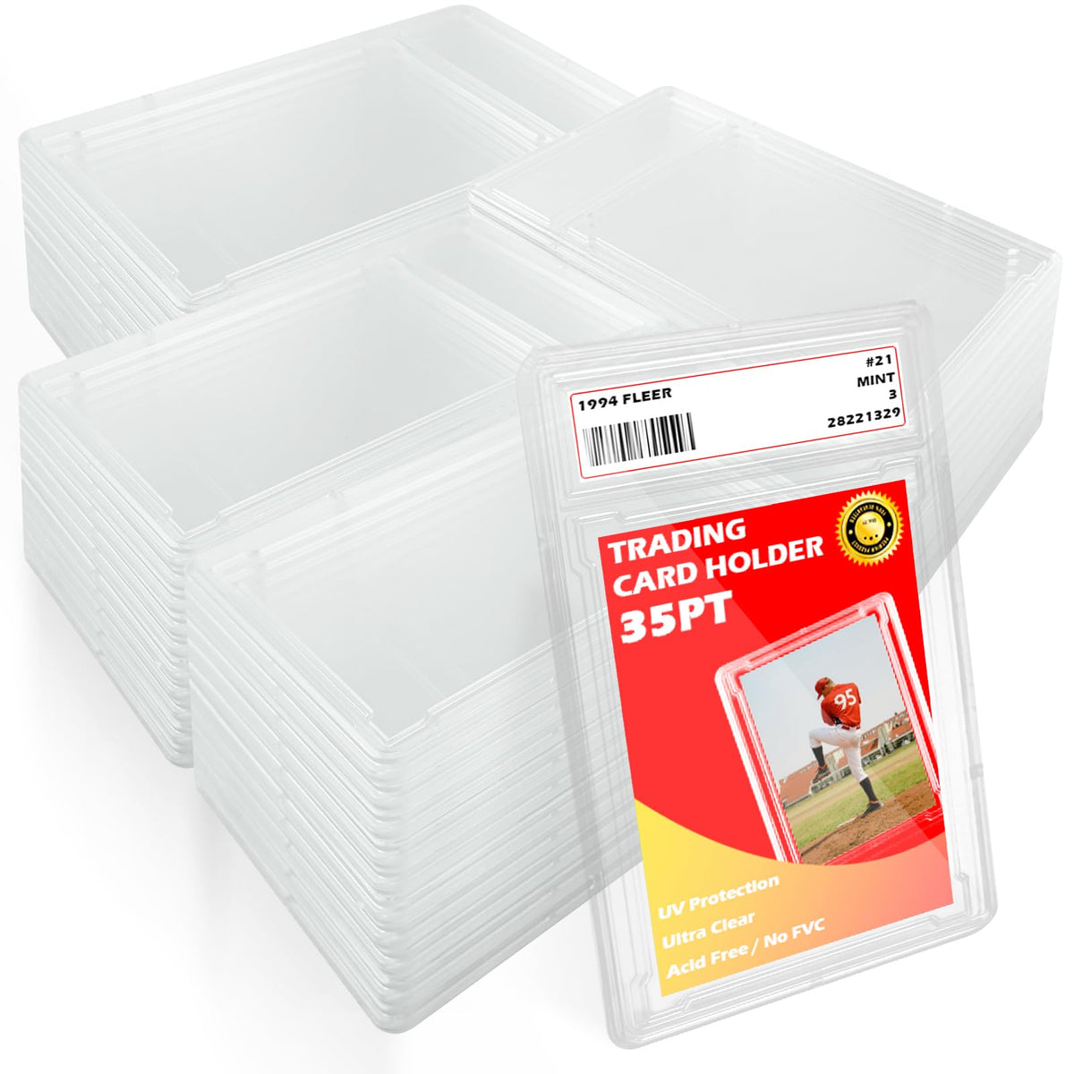 50 Pack 35PT Trading Card Holders with Label Area - Image 1
