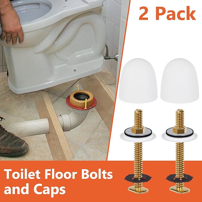 Toilet Bolts for Floor, 2 Pack Toilet Flange Bolts Seal Toilet Bowl to Flange, Toilet Wax Ring Replacement Part Include Install Part Include Solid Brass Bolts, Nuts, Washers and Caps