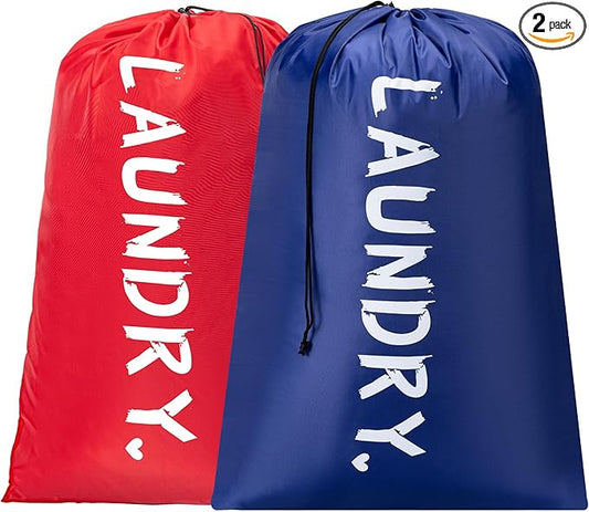 2 Pack 28" x 40"Travel Laundry Bag, Machine Washable Dirty Clothes Organizer with Drawstring,Large Enough to Hold 4 Loads of Laundry, Easy Fit a Laundry Hamper or Basket Travel Essentials