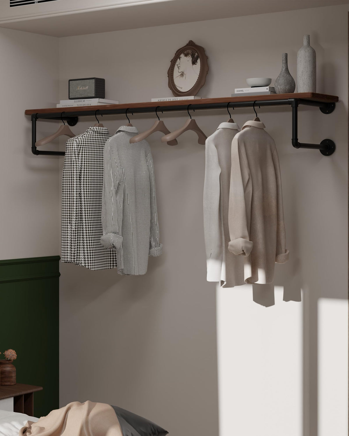 Clothes Rack 60in, Wall Mounted Garment Racks with Real - Image 1
