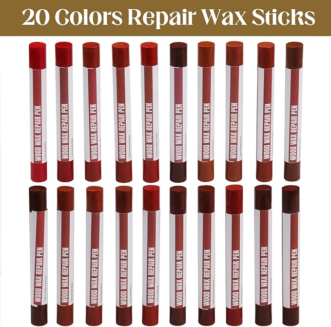 Wood Filler Sticks, 20 Colors Wood Repair Wax Crayons with Scraper, Wood Touch Up Markers for Repairing Scratches, Cracks, Holes in Cabinets, Floors, Tables and Doors[Red Series]