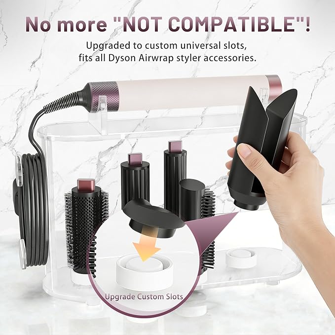Affogato Acrylic Storage Holder Compatible with All Dyson Airwrap Styler Accessories, 6 Holes Countertop Organizer Stand for Diffuser Long Barrel Attachments for Bathroom