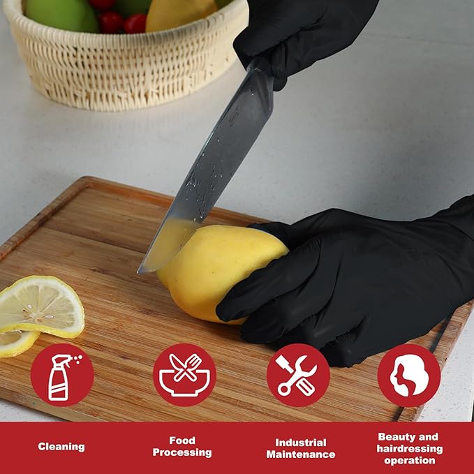 Disposable Gloves Small, Nitrile and Vinyl Blend Material Gloves, Latex Free, 4 Mil,100 Pc. - Food Grade Glove for Cleaning, Food Prep,Hair Dye, Tattoo, Black