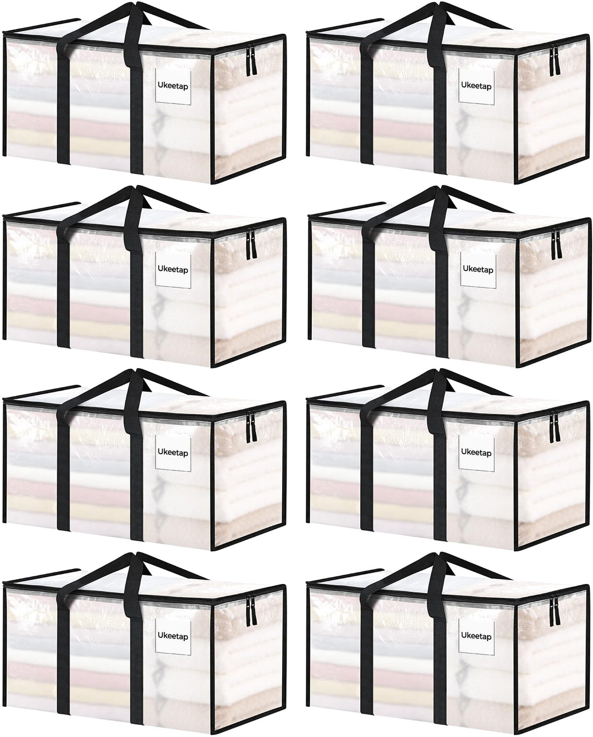 ukeetap 8 Pack Extra Large Clothes Storage Bins with Lids, Clear - Image 1
