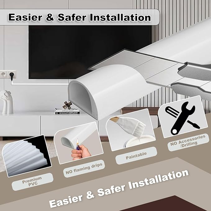 78" Silicone Cord Hider Wall Wall Cord Hider(1/4" Diameter) Cord Organizer Cord Covers Raceway Kit for Wires Hider Cable Management Under Desk W 0.54”× H 0.39”White