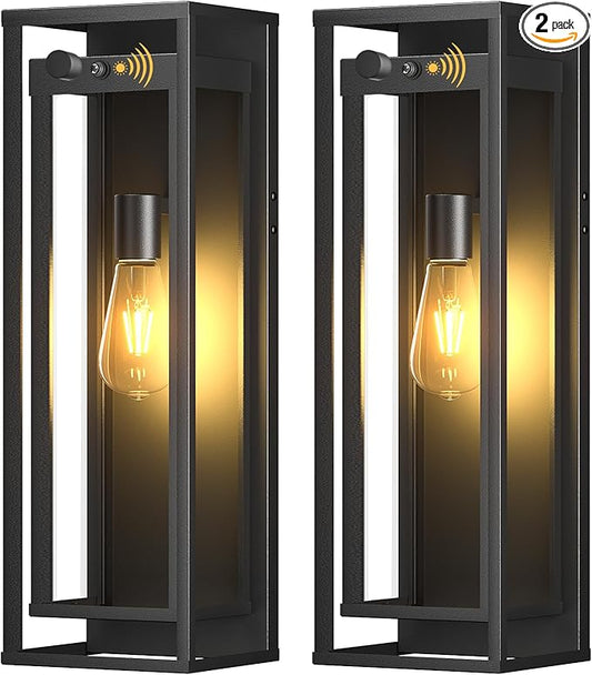20in Outdoor Wall Light Dusk to Dawn-Black Modern Sconce Waterproof Exterior Lighting Fixture E26 Socket Porch Lights Extra Large Lantern for Entryway Patio House Garage (2Pack)