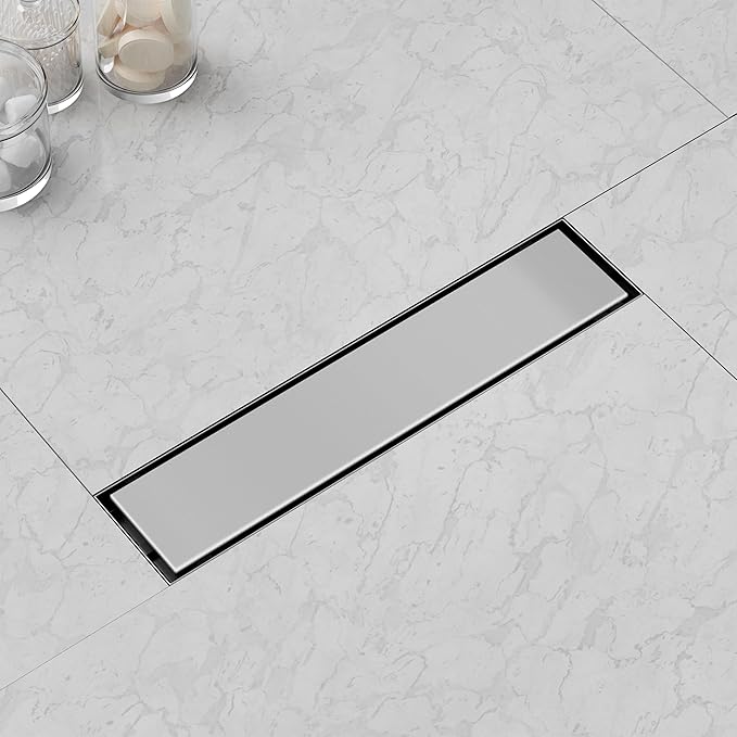 Linear Shower Drain 12 Inch,Modern Rectangle Shower Floor Drain with 2-in-1 Tile Insert Cover, Stainless Steel SUS 304, Linear Drain with Leveling Feet& Hair Strainer