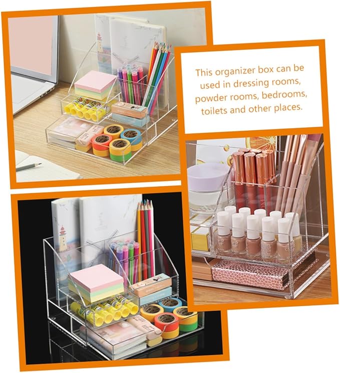 Acrylic Desktop Organizer with Multi-compartment Storage Box for Stationery Makeup Holder for Home Office and Vanity Use