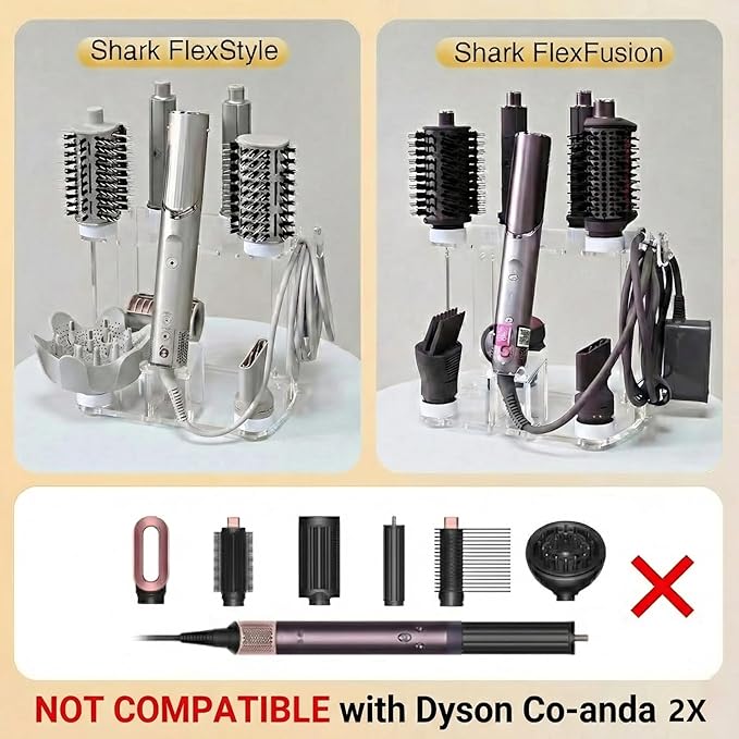 Dyson Airwrap Holder, Dyson Airwrap Organizer with 8 Slots, Clear Acrylic Stand for Shark Hair Dryer Holder, Wall-Mounted or Freestanding with Silicone Pads Bathroom Vanity Table
