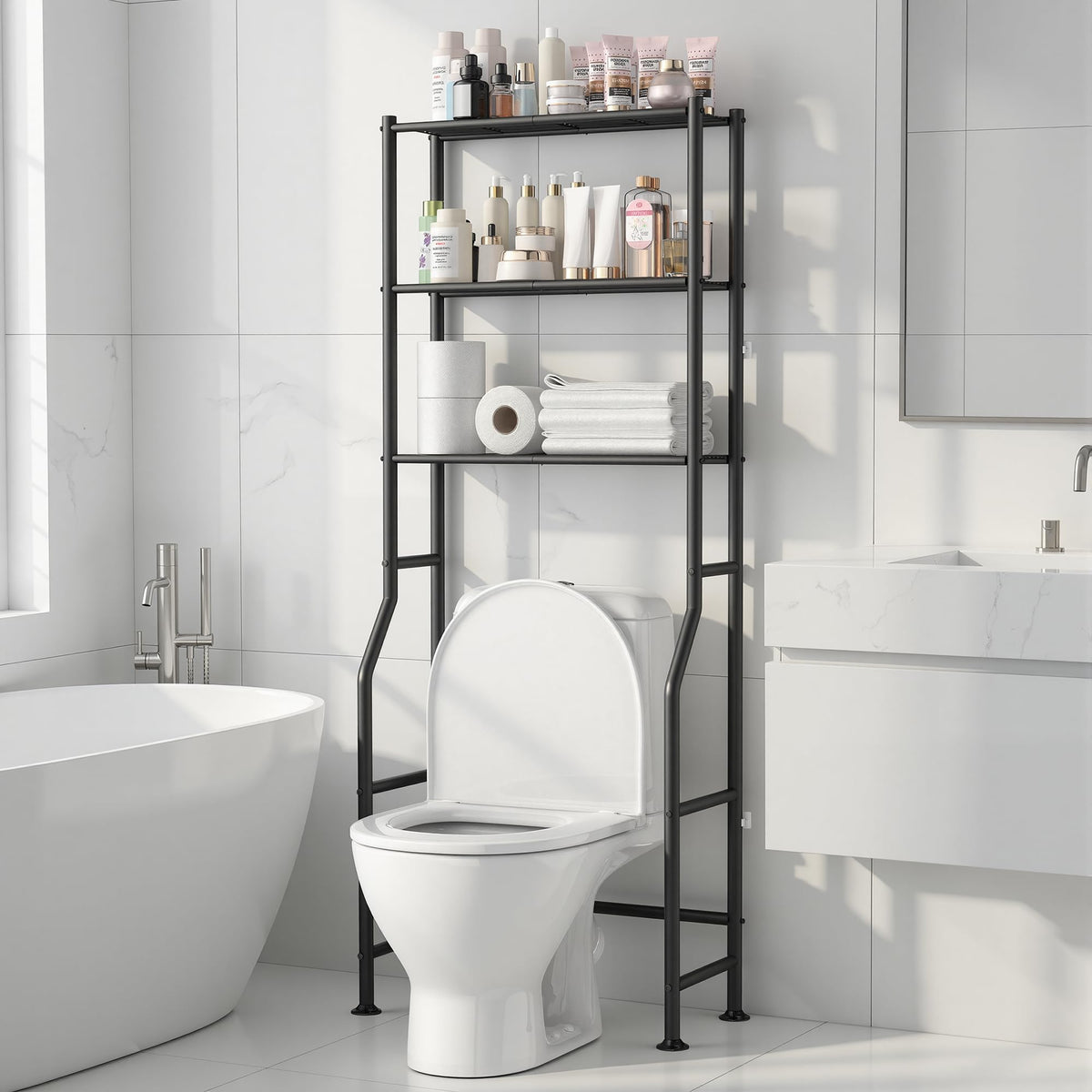 Livilord 3-Tier Over Toilet Storage Rack, Anti-Wobble, Black - Image 1
