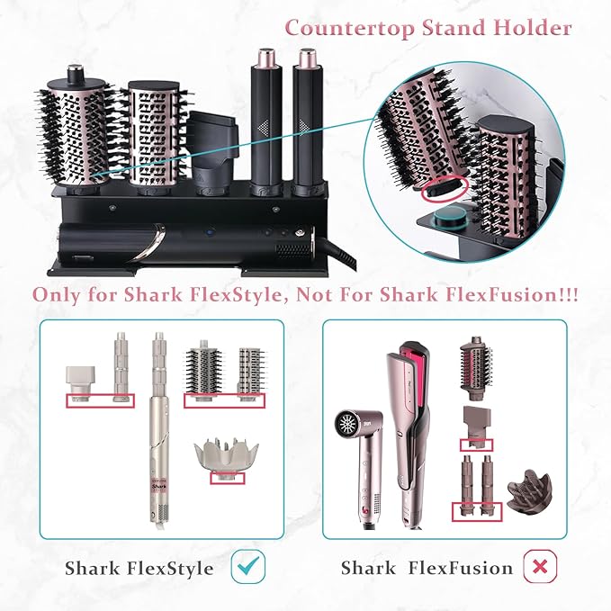 Affogato Hair Dryer Holder Compatible with Shark FlexStyle, Wall Mount Organizer for Shark Flex Style HD430/HD435/HD440BK/HD433CP Attachments, Storage Rack for Curlers Brushes Diffuser Accessories