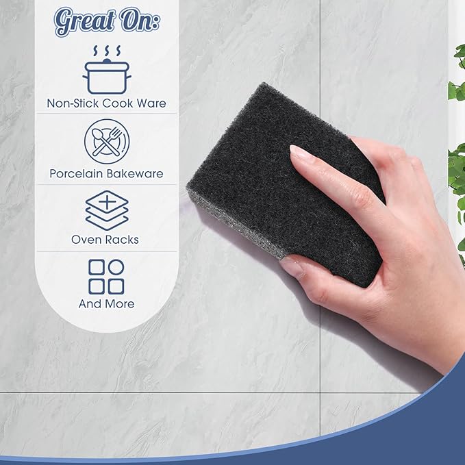 Tioncy 24 Pcs Black Kitchen Sponge Non-Scratch Scrub Washing Dishes Sponge Bulk Multi Use Dual Sided Scrub for Kitchen Bathroom, Household Cleaning
