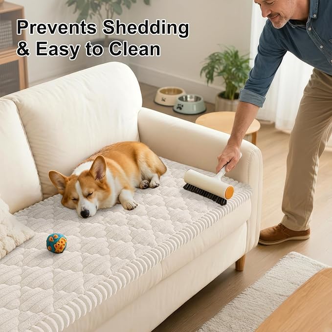 Smiry Pet Couch Cover for Dogs Washable, Non-Slip Fuzzy Couch Covers for 3 Cushion Sofa Pet Friendly, Soft Thick Furniture Protector Sofa Slipcover Mat for Dogs (White, 27.6" x 70.9")