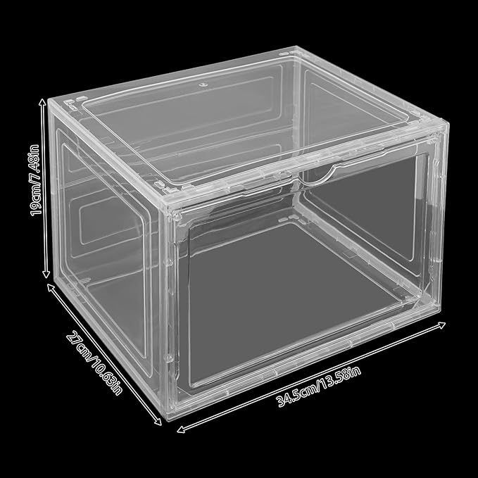 12 Pack Clear Shoe Boxs, Acrylic Shoe Storage Box W/ Magnetic Door, Side Door Opening, Stackable Shoe Container, Multifunctional Sneaker Organizer, Acrylic Shoe Display Case 13.39*10.63*8.66in