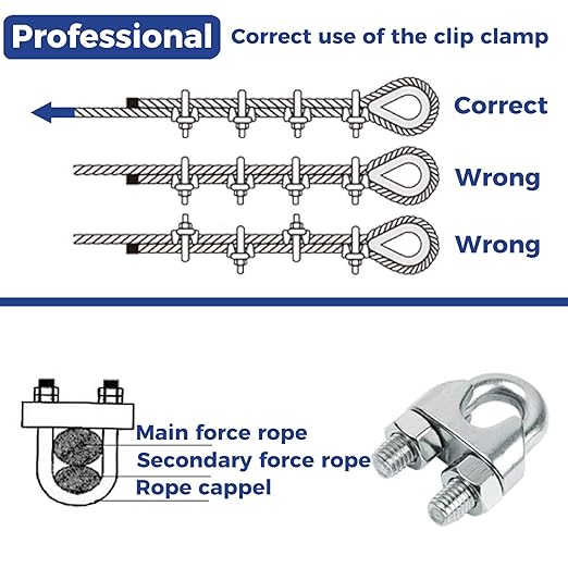 1/8” M3 Stainless Steel Wire Rope Cable Clip Clamp with M4 Stainless Steel Thimble Suitable for 1/8” Wire Rope, Pack of 20