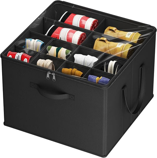 Lifewit Shoe Storage Organizer for Closet, Fabric Large Shoe Box Storage Containers with Clear Cover, Foldable Bins for Boots Heels Sneakers Fits 12-16 Pairs, 1 Pack Black