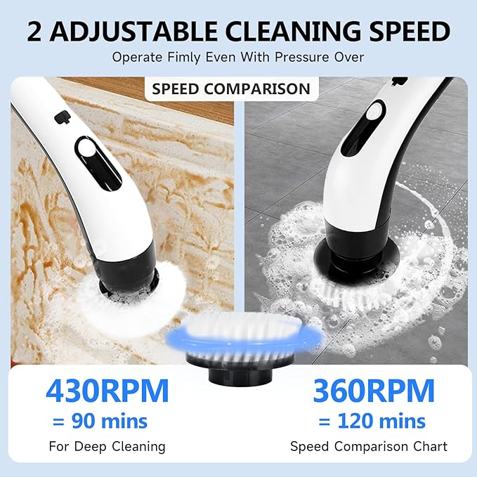 PUNOMO Electric Spin Scrubber, 2026 Upgraded Cordless Cleaning Brush Bathroom Scrubber with 8 Replaceable Brush Heads, Adjustable Long Handle Power Scrubber for Bathtub Shower Kitchen Floo