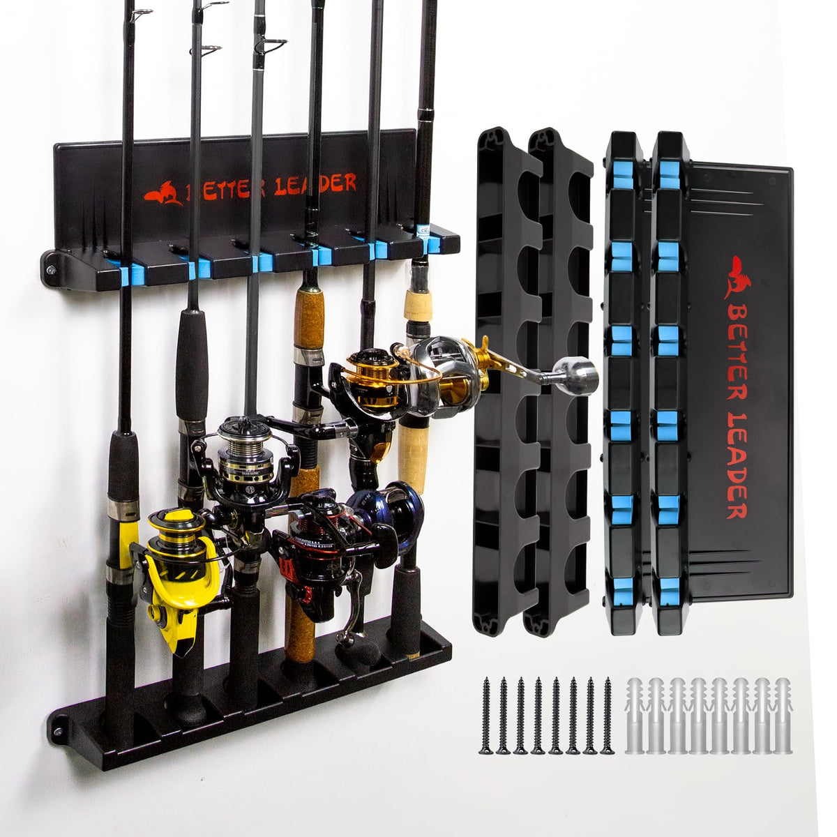 2-Pack Vertical Fishing Rod Holder Wall Mount Rack for Garage - Image 1