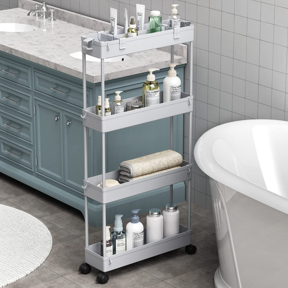 SPACELEAD Slim Storage Cart 4 Tier,Bathroom Organizer Rolling - Image 1